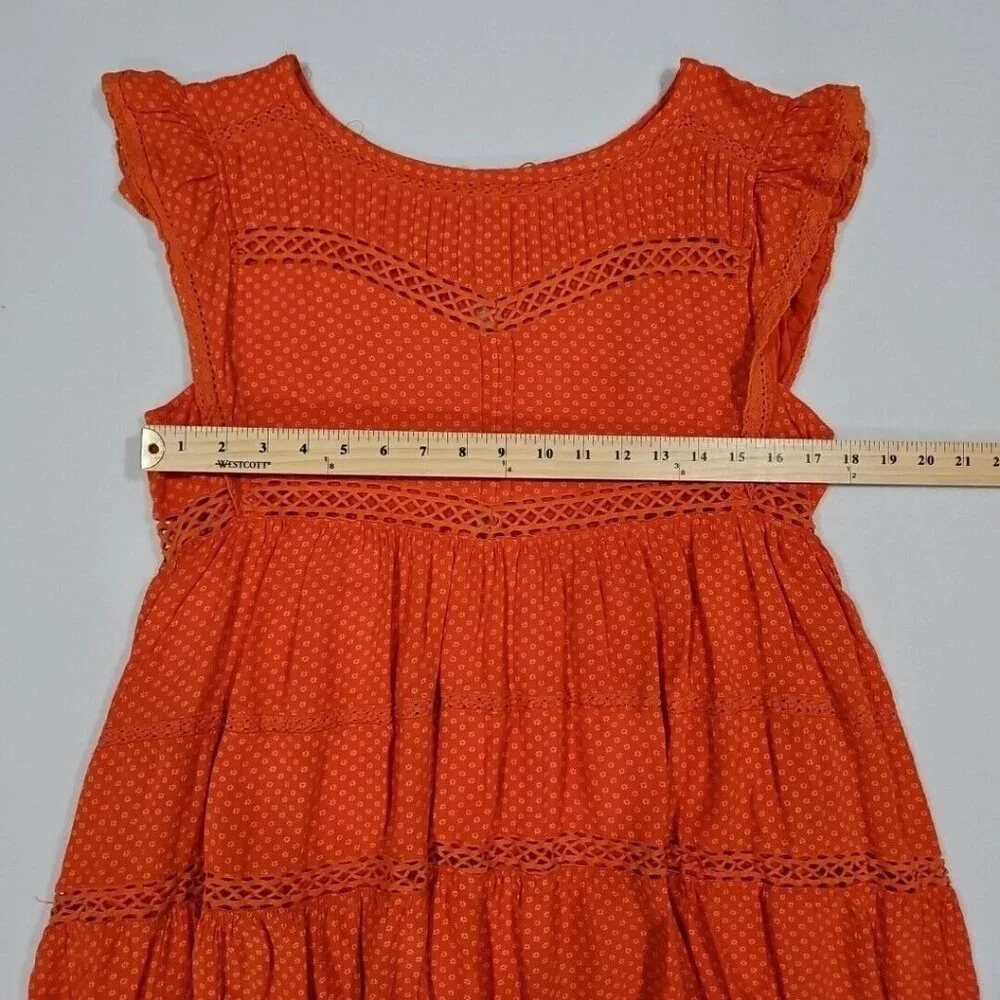 Free People Retro Kitty Crochet Lace Mini‎ Dress Orange Size Small Pockets